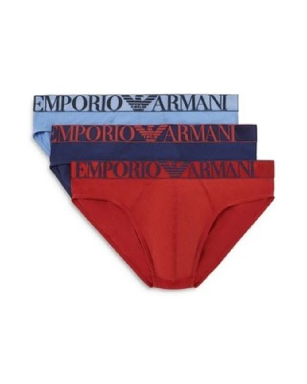 Emporio Armani Logo Band Briefs Men's L Red/Ink/Light Blue Pull On - Pack of 3